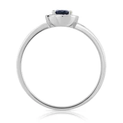 Bague or 375 blanc saphir ovale et diamants