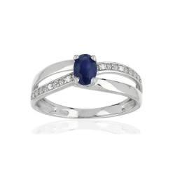 Bague or blanc 375 saphir ovale et diamants