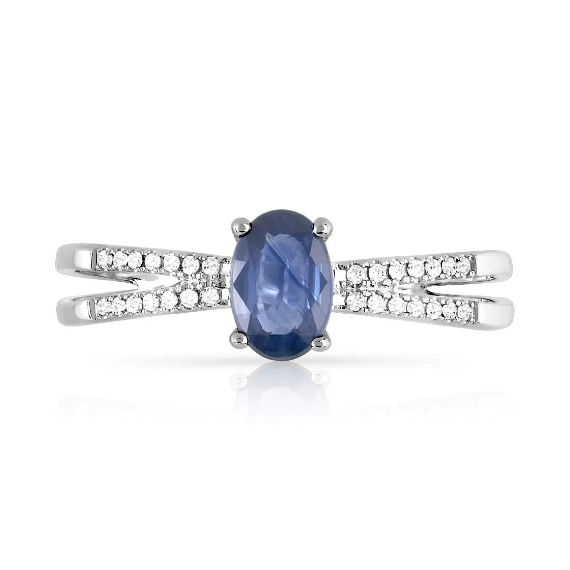 Bague or 375 blanc saphir ovale et diamants