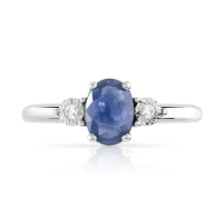 Bague or 750 blanc saphir ovale et diamants