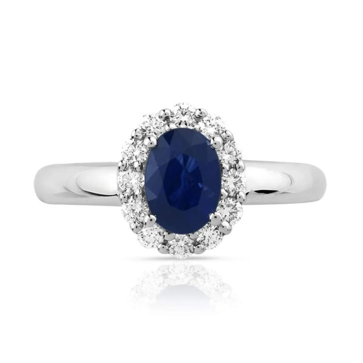 Bague or 750 blanc saphir ovale et diamants