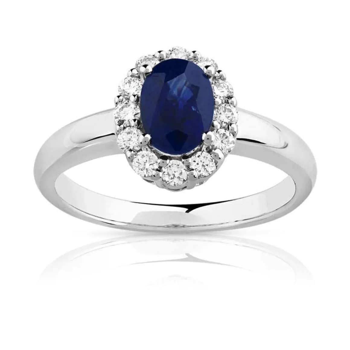 Bague or 750 blanc saphir ovale et diamants