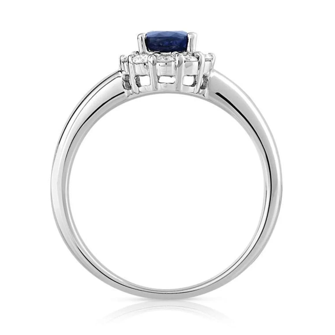 Bague or 750 blanc saphir ovale et diamants