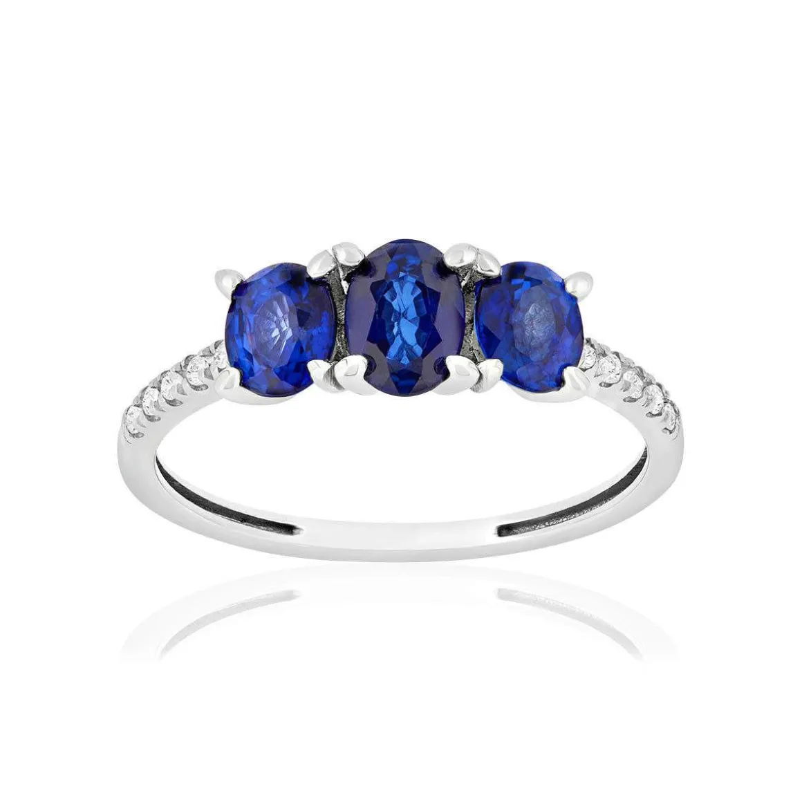 Bague or 750 blanc saphirs diamants