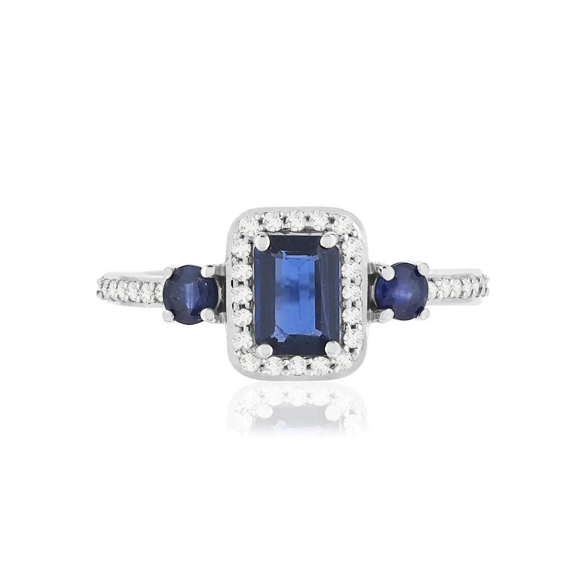 Bague or blanc 375, saphirs, diamants.