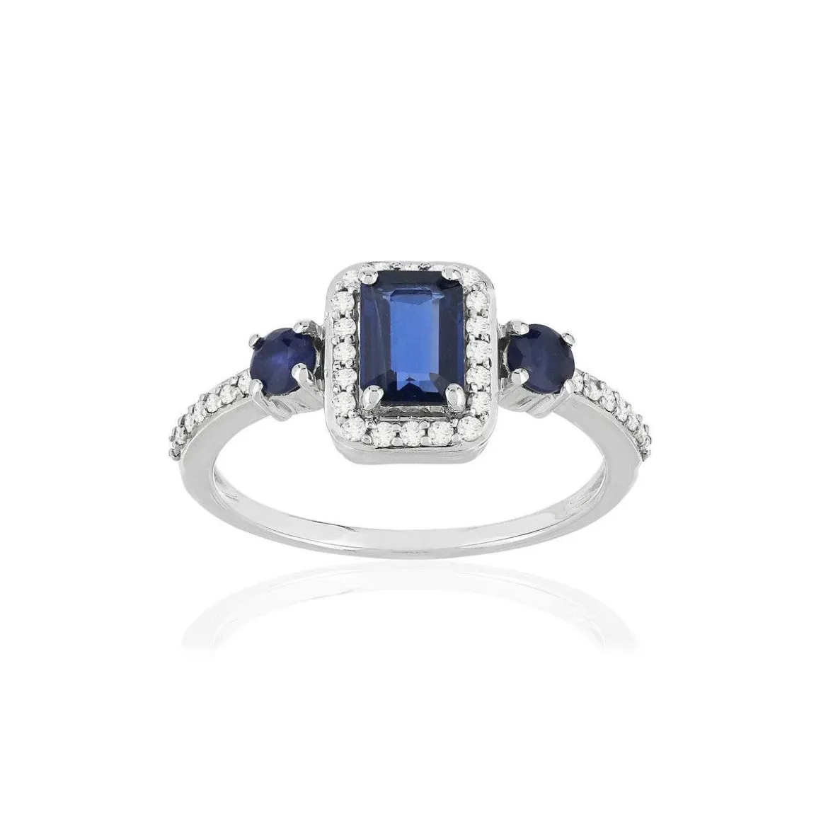 Bague or blanc 375, saphirs, diamants.