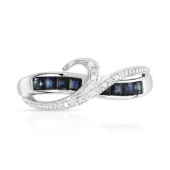 Bague or 375 blanc saphirs et diamants
