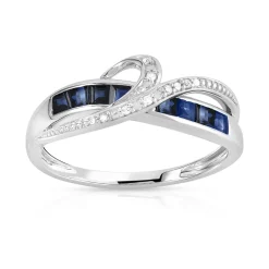 Bague or 375 blanc saphirs et diamants
