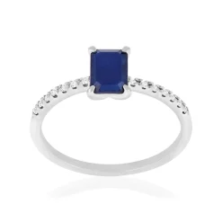 Bague or 750 blanc saphirs et diamants