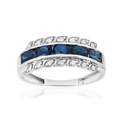 Bague or 750 blanc saphirs et diamants