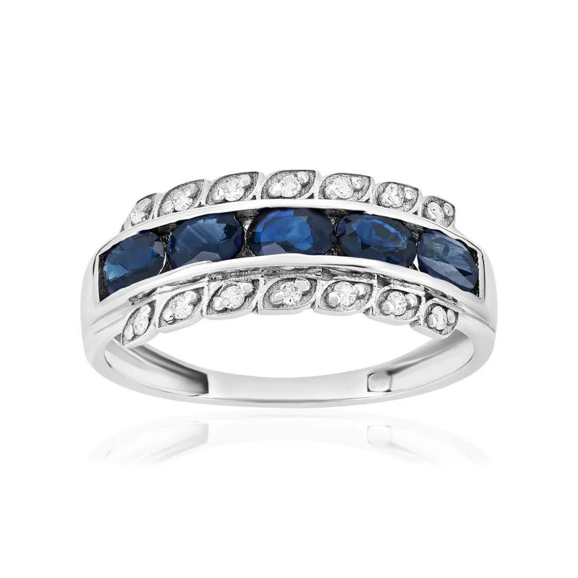 Bague or 750 blanc saphirs et diamants