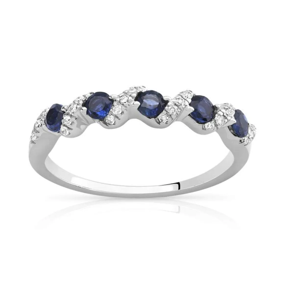 Bague or 375 blanc saphirs et diamants