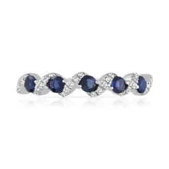Bague or 375 blanc saphirs et diamants