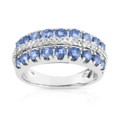 Bague or 750 blanc saphirs et diamants