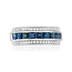 Bague or 375 blanc 9 saphirs et zirconias.