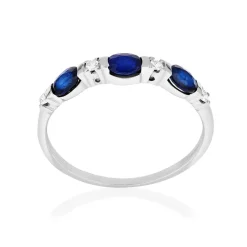 Bague or 375 blanc saphirs et zirconias