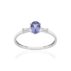 Bague or blanc 375 tanzanite diamants