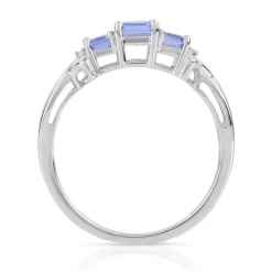 Bague or 375 blanc tanzanites rectangulaires et diamants
