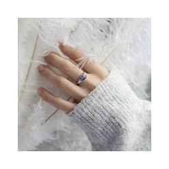 Bague or 375 blanc tanzanites rectangulaires et diamants