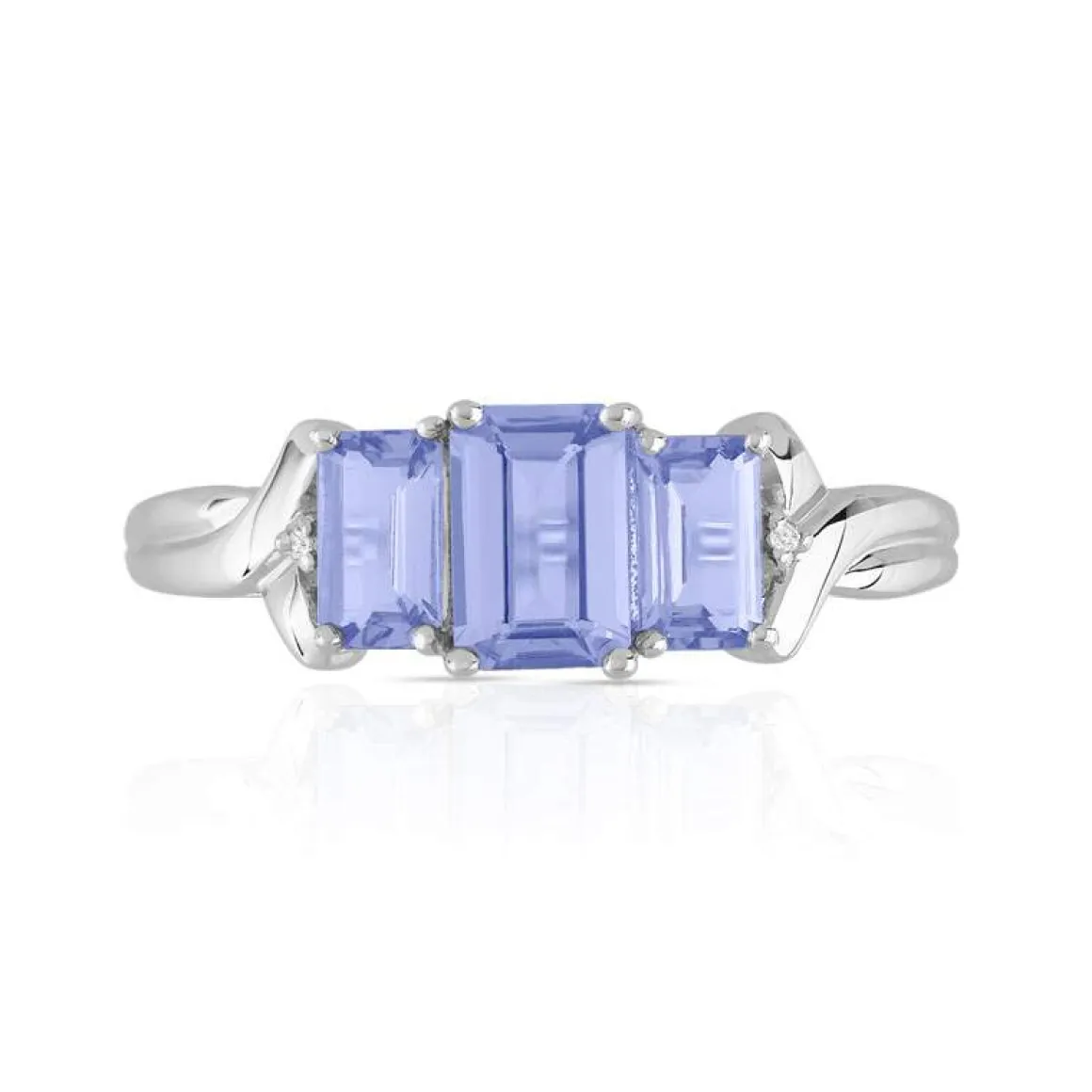 Bague or 375 blanc tanzanites rectangulaires et diamants