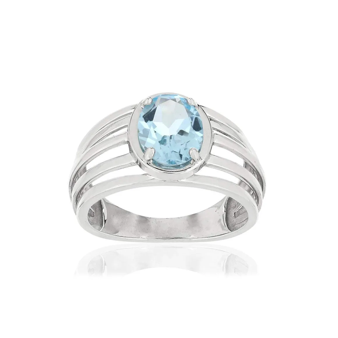 Bague or blanc 375, 1 topaze bleue traitée 1,75 carat.