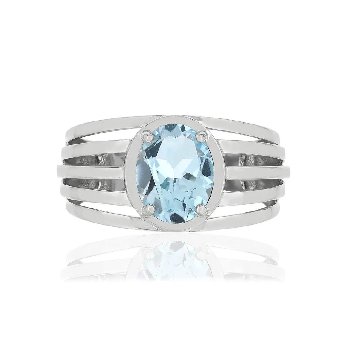 Bague or blanc 375, 1 topaze bleue traitée 1,75 carat.