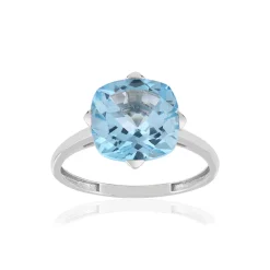Bague or blanc 750, 1 topaze bleue traitée 5 carats.