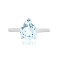 Bague or 375 blanc topaze bleue traitée