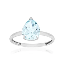 Bague or 375 blanc topaze bleue traitée