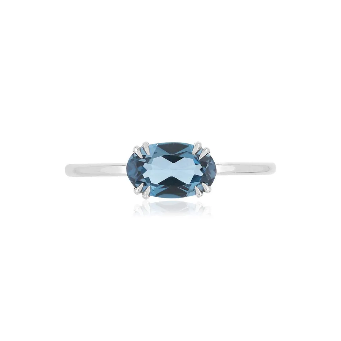 Bague or blanc 375 topaze London Blue traitée ovale