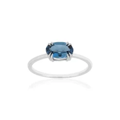 Bague or blanc 375 topaze London Blue traitée ovale