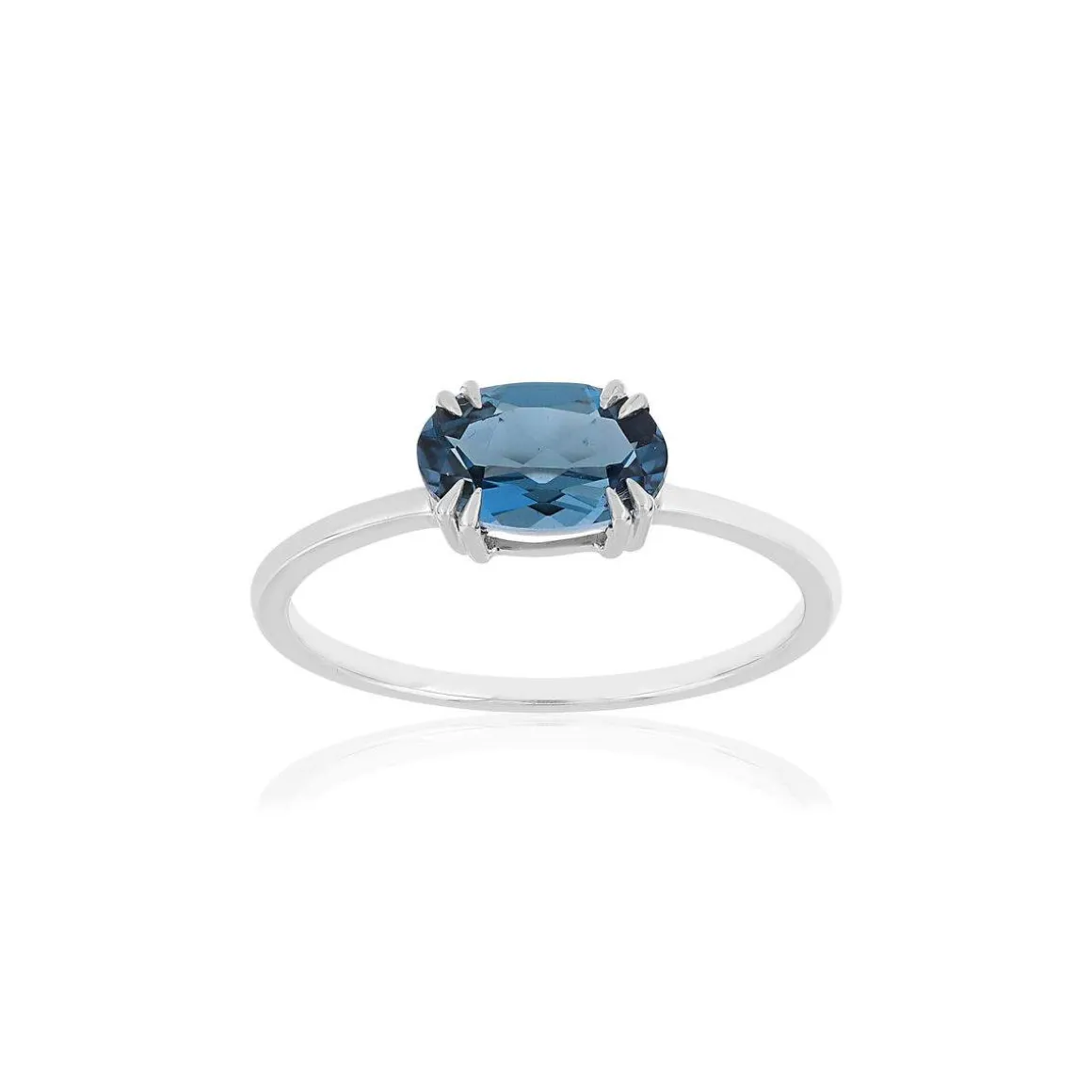 Bague or blanc 375 topaze London Blue traitée ovale