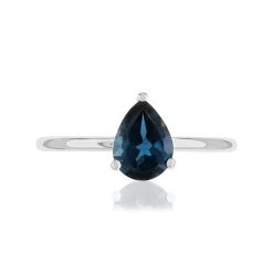Bague or 375 blanc topaze London Blue traitée
