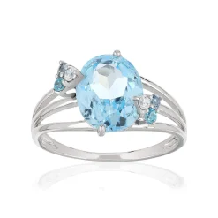 Bague or 375 blanc topazes bleues traitées et topazes blanches