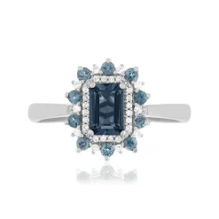 Bague or 375 blanc topazes bleues traitées et diamants