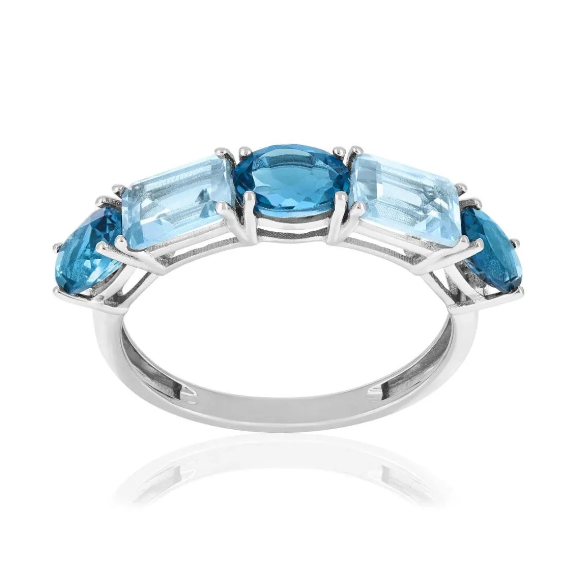 Bague or 750 blanc topazes traitées London Blue et Sky Blue
