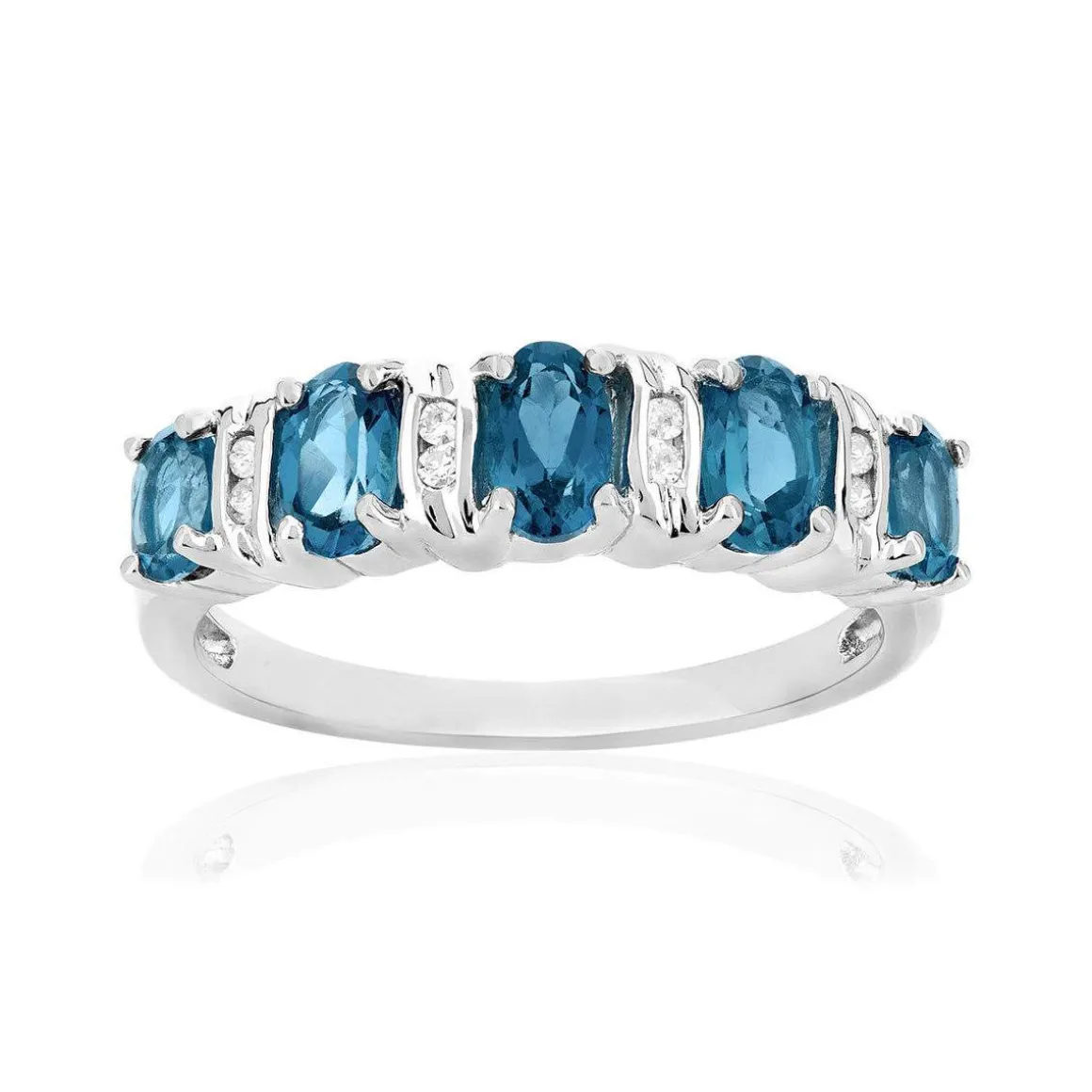 Bague or 375 blanc topazes traitées ovales et diamants