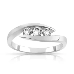 Bague or 750 blanc trilogie diamants