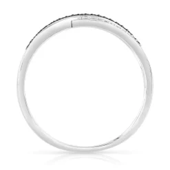 Bague or 375 blanc triple anneau diamants noirs traités et diamants blancs