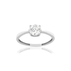 Bague or 375 blanc zirconia blanc