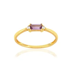 Bague or 375 jaune améthyste diamants