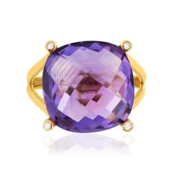 Bague or 375 jaune améthyste et diamants