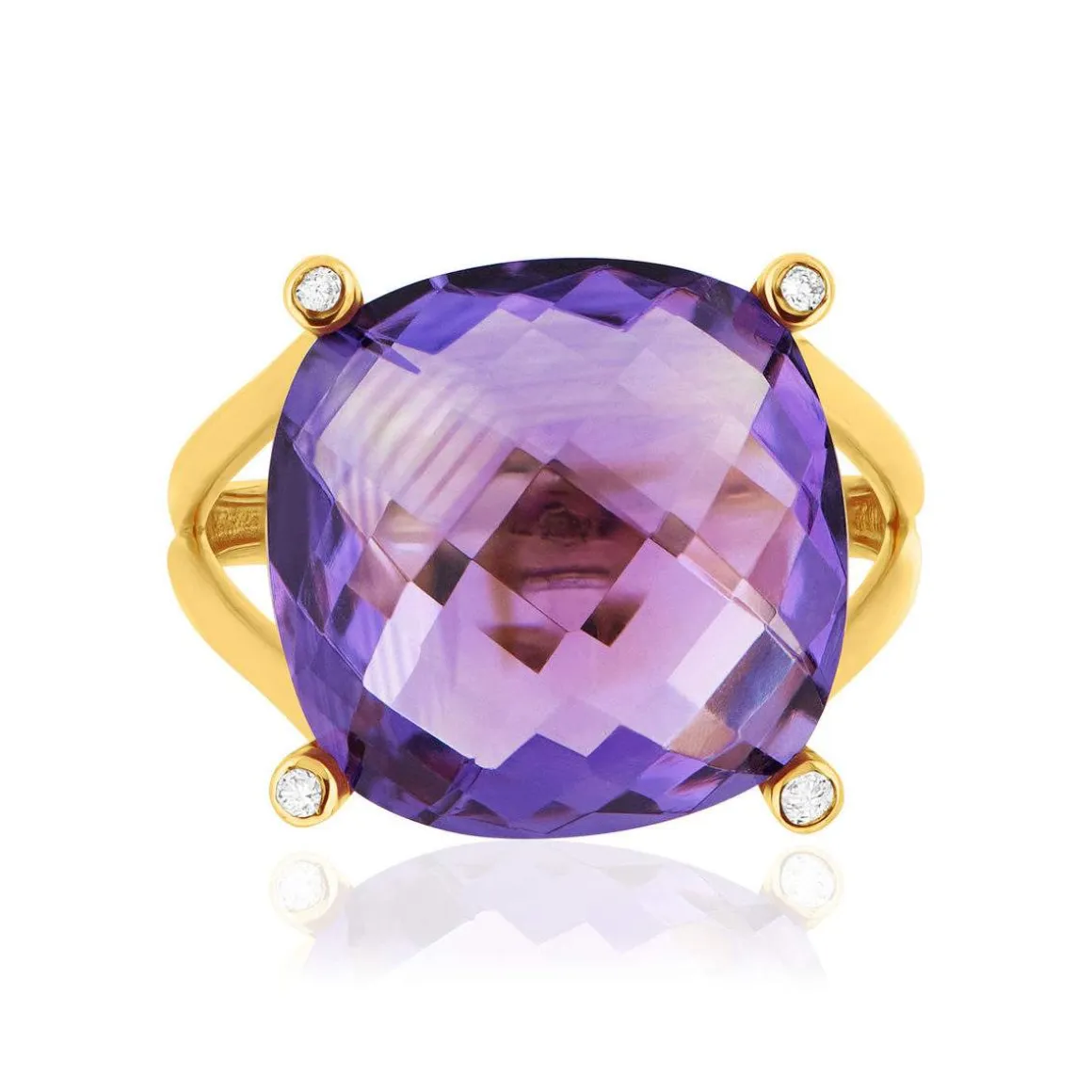 Bague or 375 jaune améthyste et diamants