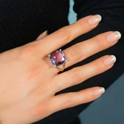 Bague or 375 jaune améthyste et diamants