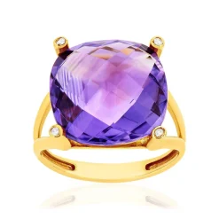Bague or 375 jaune améthyste et diamants