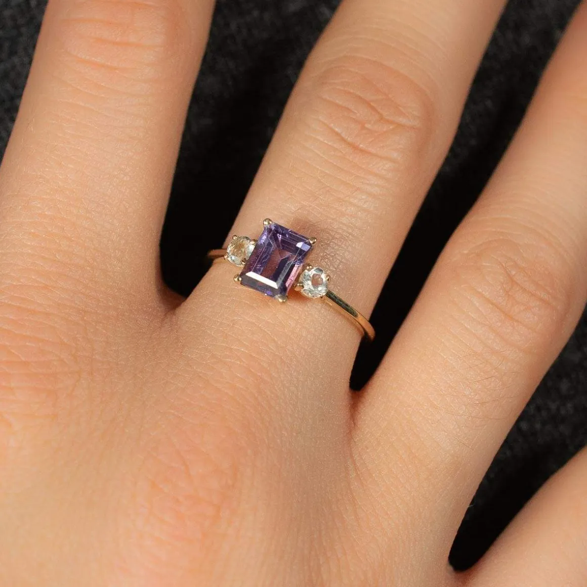 Bague or 375 jaune améthystes