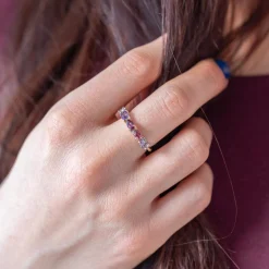 Bague or 375 jaune améthystes et diamants
