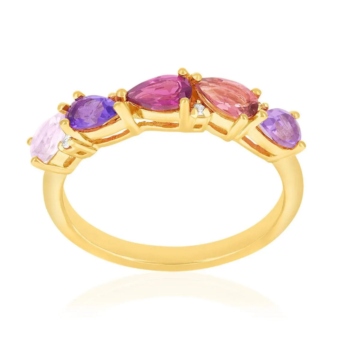 Bague or 375 jaune améthystes et diamants