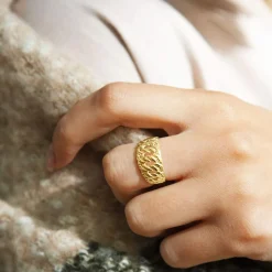 Bague or jaune 375 chaîne