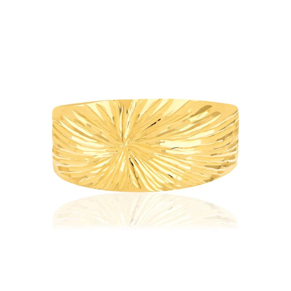 Bague or jaune 375, ciselé, motif soleil.